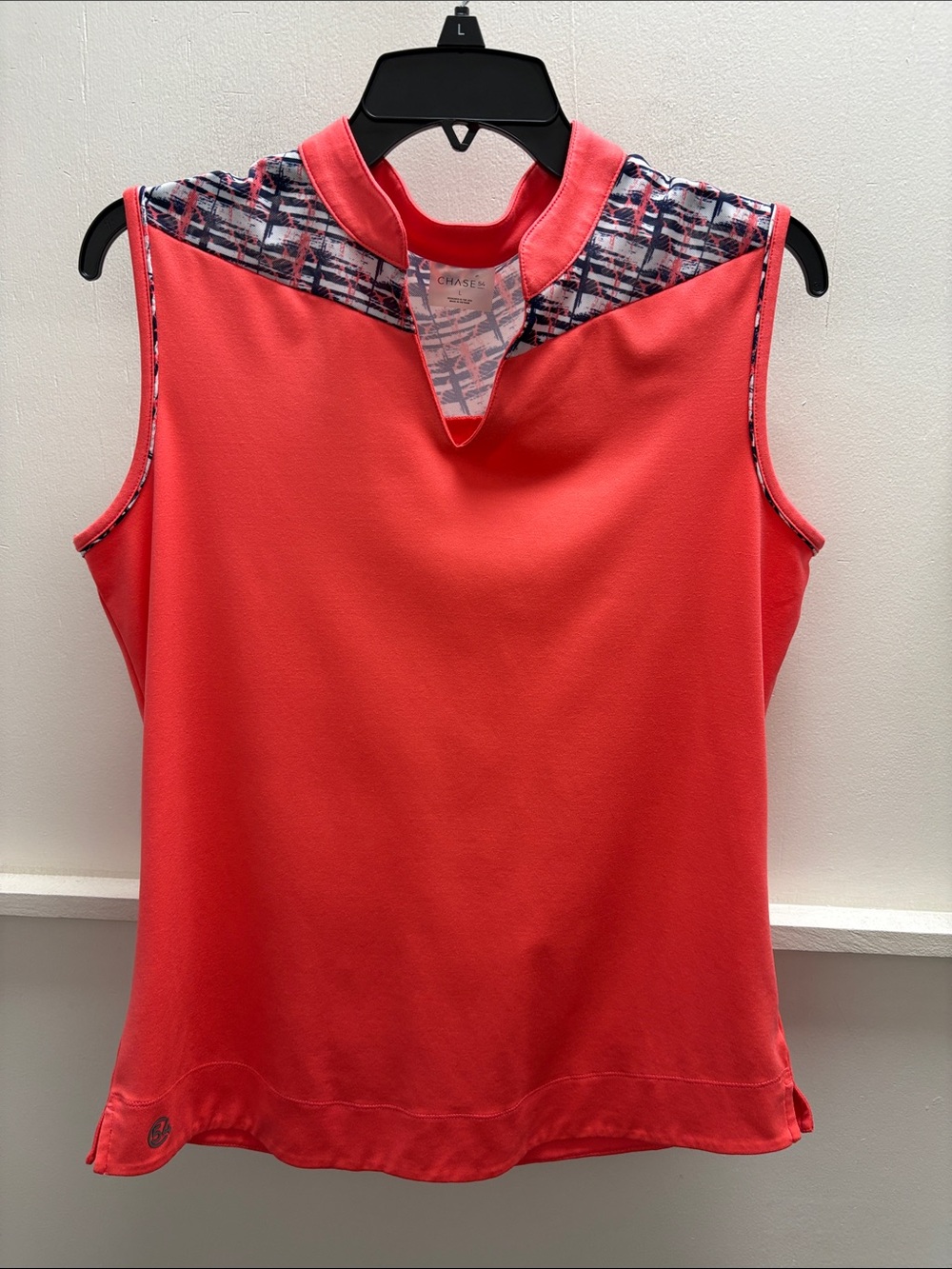 Coral Sleeveless Tank with Patterned Yoke - Crisp Comfort- NWOT